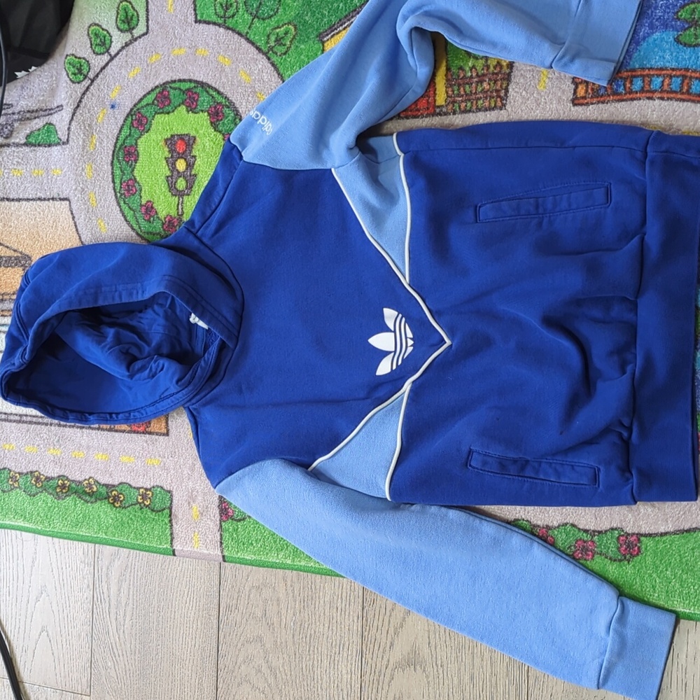 vintage Inspired Adidas Kids Two-Tone Blue Hoodie